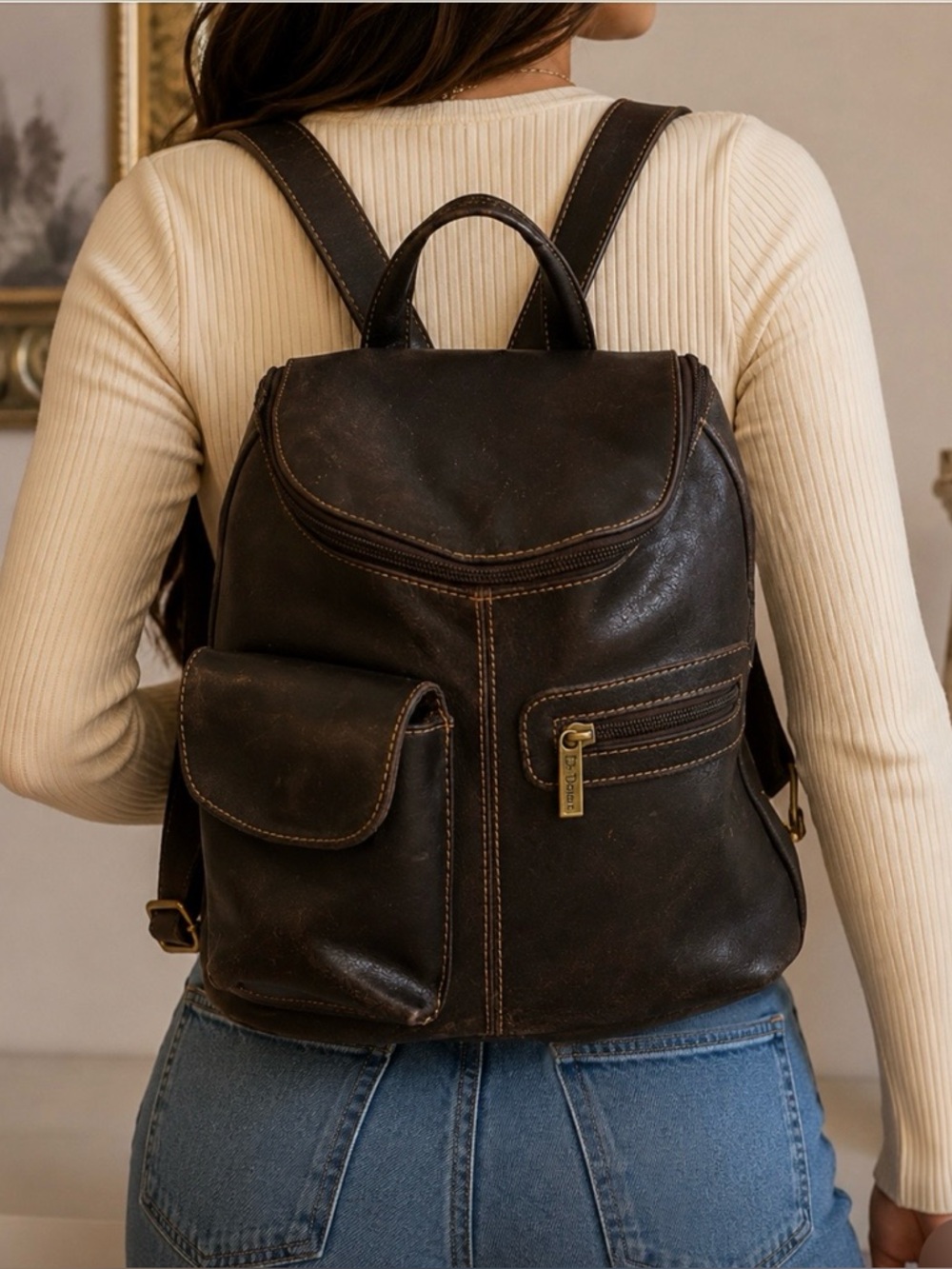 Le Donne Elegant Dark Brown Leather Backpack
